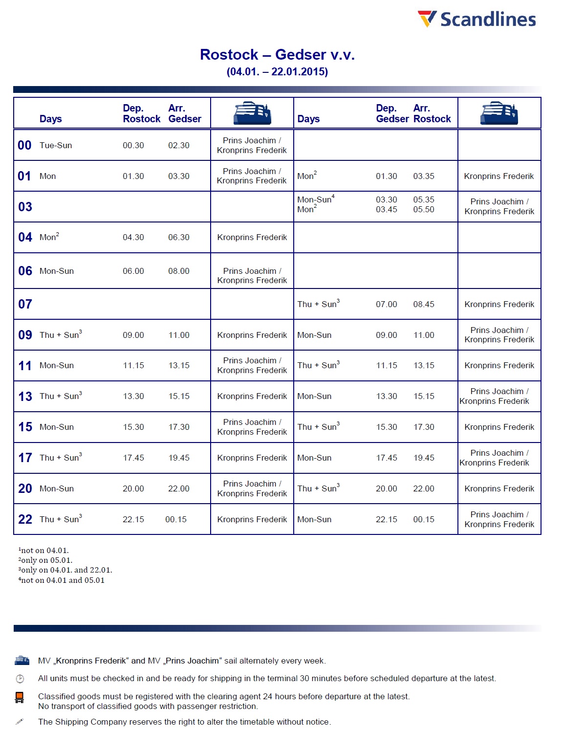 Rostock - Gedser timetable
